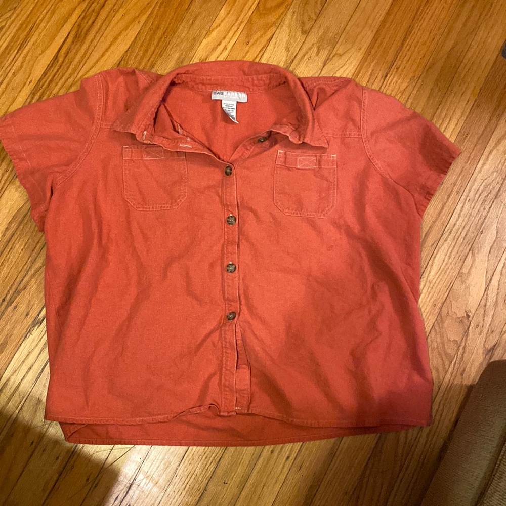 Sag Harbor Women's Red and Orange button down shirt